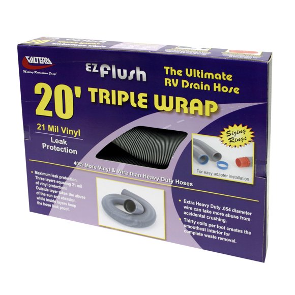 Valterra Boyau d'Égout D04-0054 EZ Flush; Boyau d'Égout de 20 Pieds de Longueur; Triple Enveloppe; Couvercle en Vinyle de 21 Mil; Argent; en Boîte