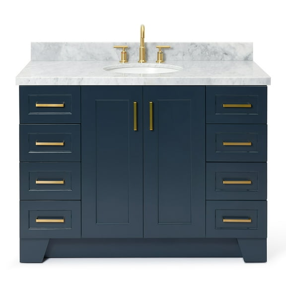Ariel Taylor 49 In. Oval Sink Vanity With Carrara White Marble Countertop In Midnight Blue