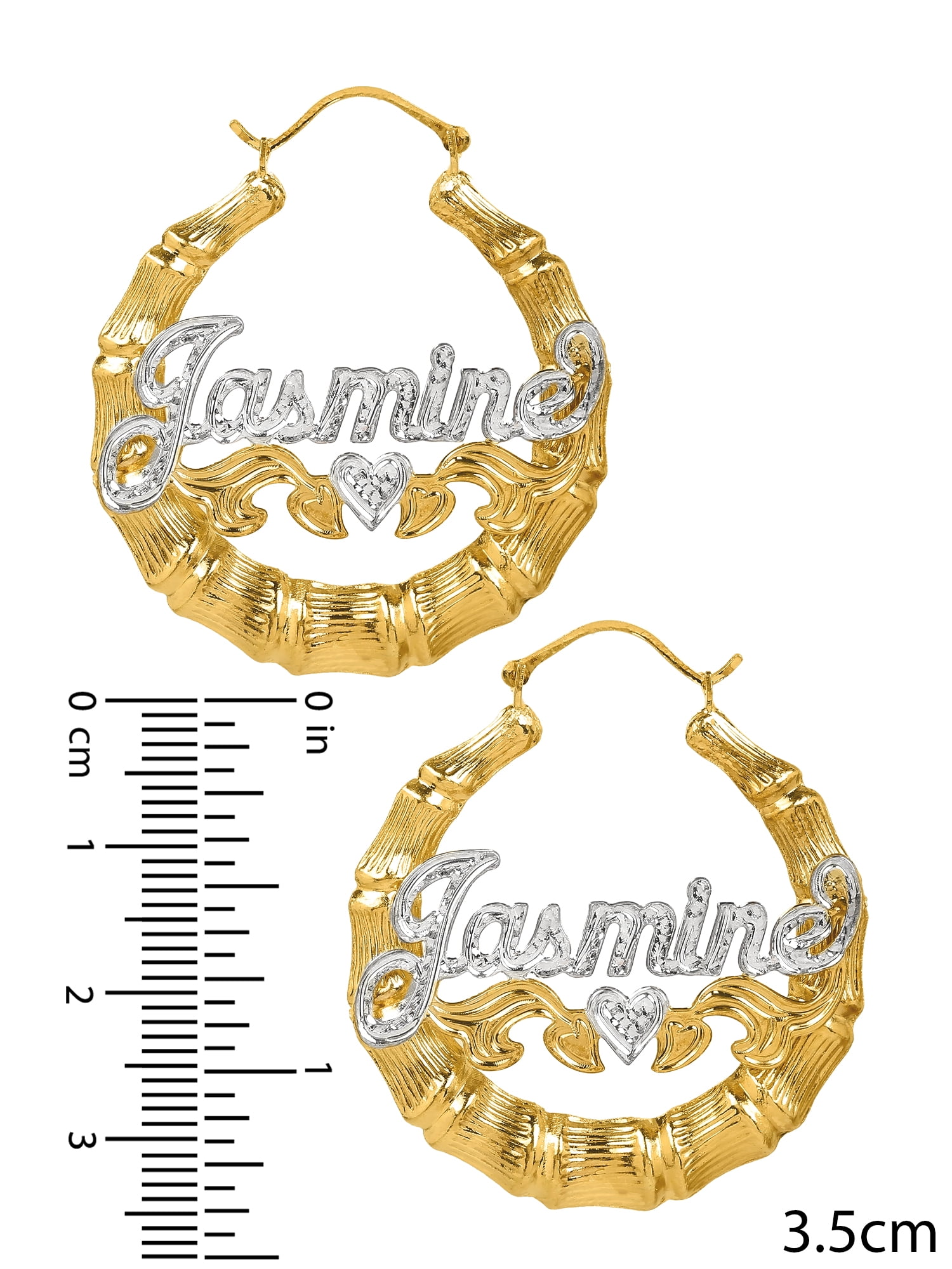 Personalized Bamboo Style Hoop Name Earrings with Beading and Rhodium All Over