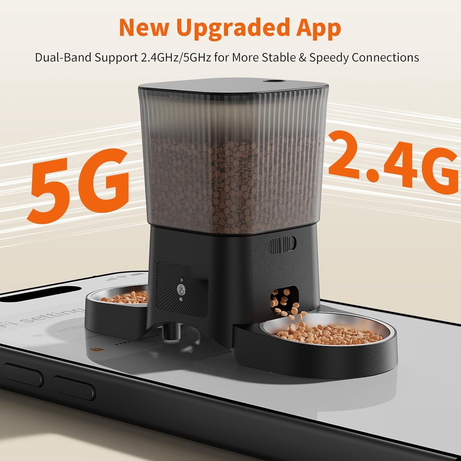 Automatic Cat Feeder for 2 Cats – 3.5L Dual Dispenser with 2 Stainless Bowls, Slow Feed Anti-Choke Bowls, WiFi App Control 2.4G/5G, Dual Power