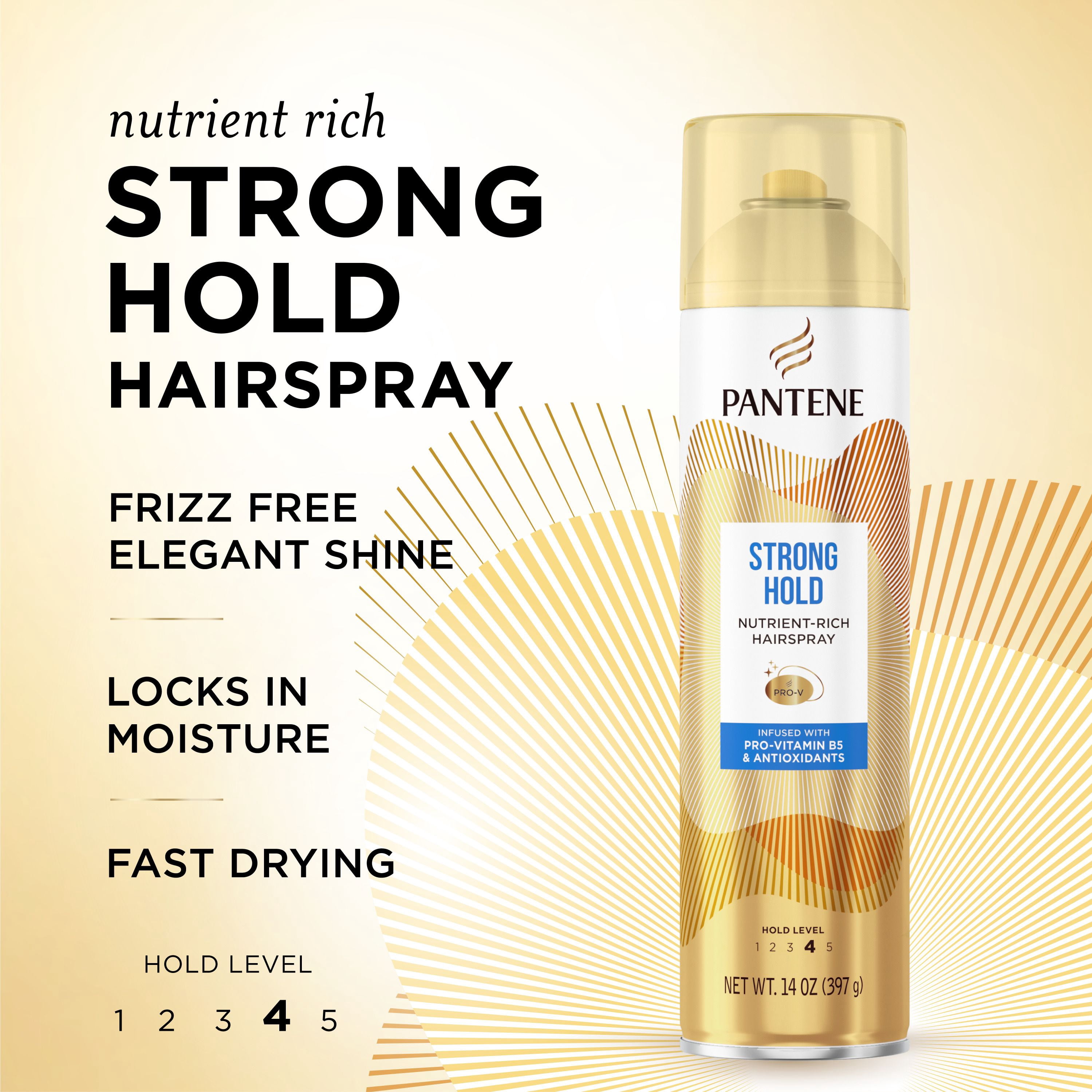 Fixatif à tenue ferme Pantene, niveau 4, formule riche en nutriments avec provitamine B5