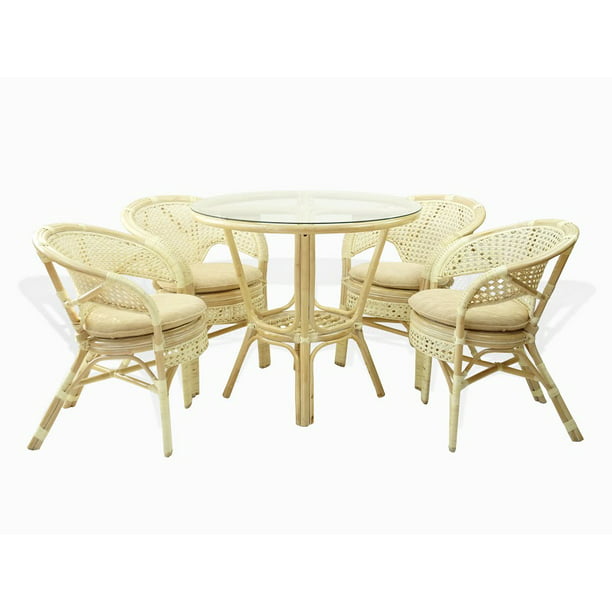 Natural Rattan Wicker Armchairs W, Rattan Glass Top Dining Table And Chairs