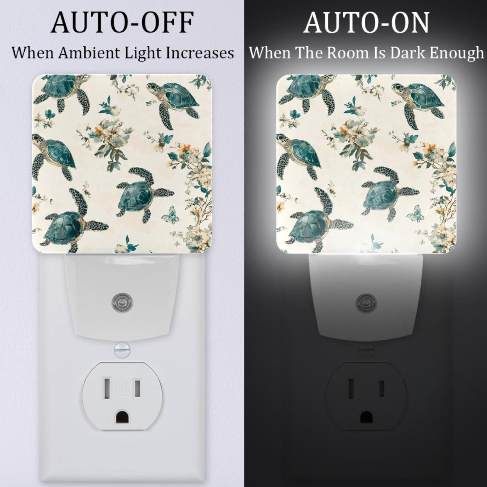 PhooArto Blue Sea Turtles Floral Pattern Plug in LED Night Light Auto Sensor Dusk to Dawn Decorative Night for Bedroom, Bathroom, Kitchen, Hallway, Stairs, Baby's Room, Energy Saving