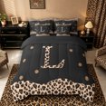 thumbnail image 3 of Meiyoeat Vintage Leopard Letter L Bedding Comforter Set 7-Piece for Women Girls, Retro Polka Dot King Bedding Sets for Daily, Black Beige Brown,Black Reversible, 3 of 6