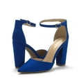 thumbnail image 3 of Dream Pairs Women Ankle Strap Pump Shoes Pointed Toe High Chunky Heel Dress Pump Shoes Coco Royal/Blue Size 9, 3 of 6