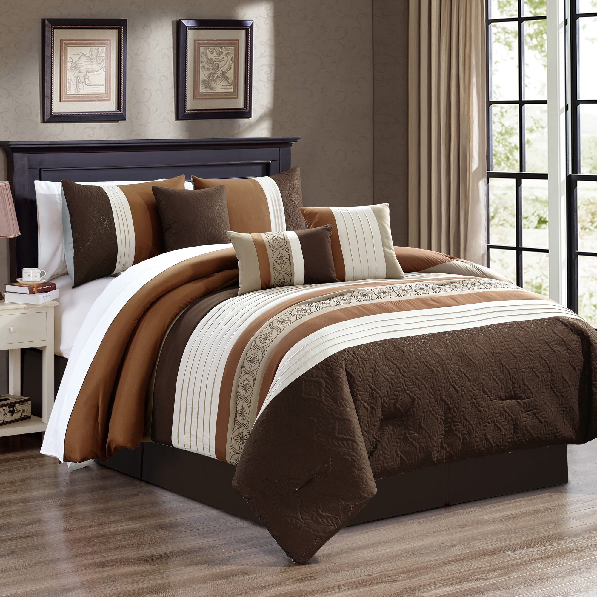 Unique Home Perlina 7 Piece Comforter Set Striped ...