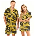 thumbnail image 2 of JULMCOMO Halloween Matching Pajamas for Couples Pumpkin Bat Spider Web Print Short Sleeve Soft Two Piece Sets Loose Holiday Lounge Sets Yellow-Men 2XL, 2 of 5