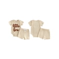 thumbnail image 2 of BemeyourBBs 2Pcs Newborn Boy Litter Brother Outfit Infant Summer Clothes Short Sleeve Little Bro Letters Embroidery Romper and Elastic Waist Shorts Set, 2 of 9