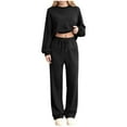 thumbnail image 3 of Sentmoon Ensemble de Survêtement 2 Pcs pour Femmes Hauts Mignons pour Femmes Hauts pour Femmes Chandail Sport Uni à Manches Longues Col Rond Blouse à Manches Raglan Pantalon Chandail en Molleton Ensemble Deux Pièces Taille Élastique Survêtement, 3 of 6