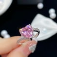 thumbnail image 5 of Anillo abierto con forma de corazón de turmalina rosa simulada, anillo de circonita de amor con boca abierta para mujer, 5 of 5