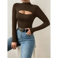 thumbnail image 2 of MOYIKO Mock Turtleneck for Women Long Sleeve Shirts Cutout Front Slim Fitted Tees Tight Tops, 2 of 8