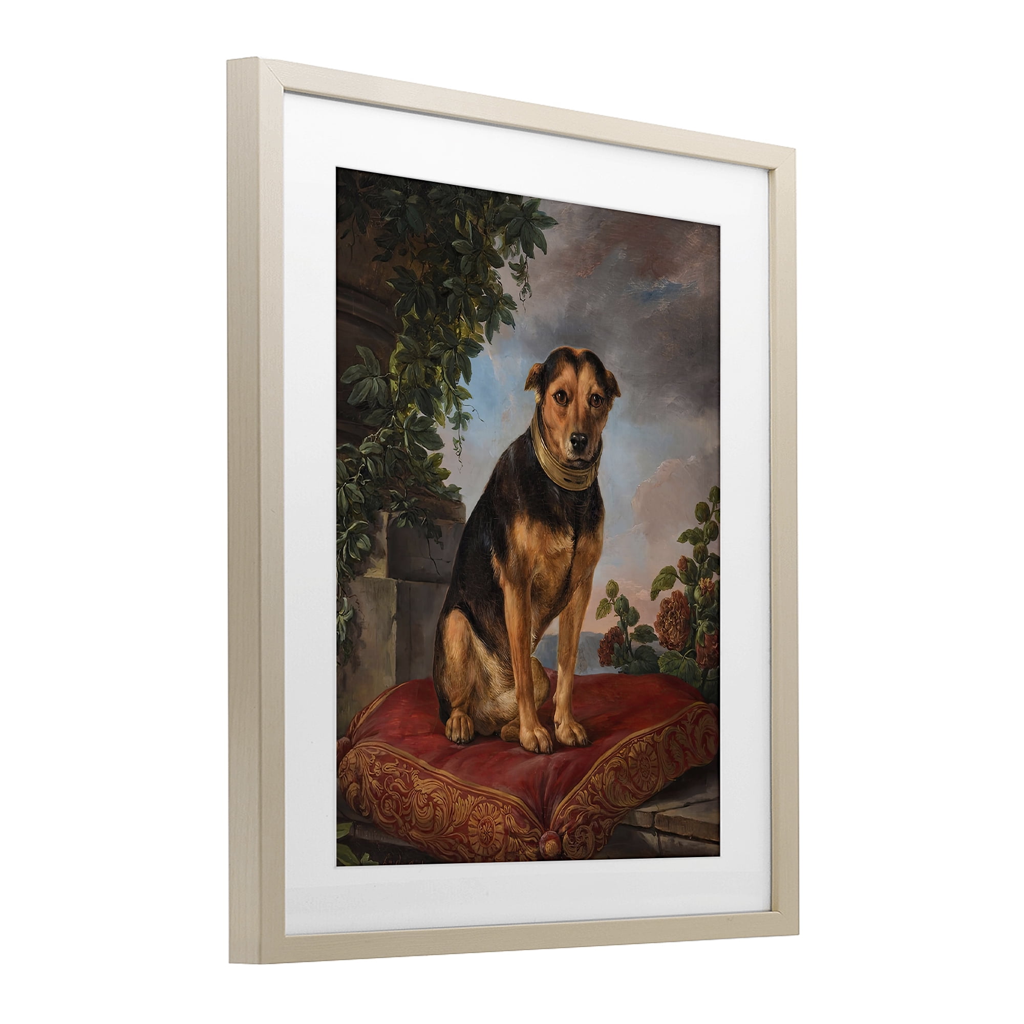 Stupell Industries Historical Dog on Cushion Birch Framed Print Under Glass, design by Lil' Rue