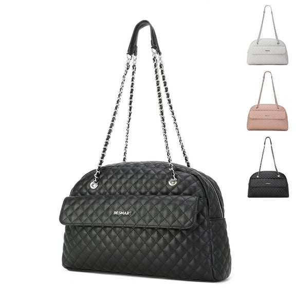 BE SMART Waterproof Handbags Women's Shoulder Bag, Soft PU Vegan Leather Top Handle Bag Ladies Rhombic Jacquard Evening Bag, Female Fashion Quilted Messenger Bag Large Hobo Purses Chain Satchel Black