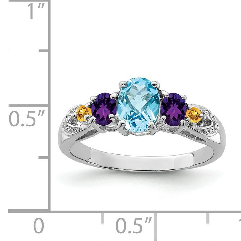 Sterling Silver Light Swiss Blue Topaz, Amethyst, Citrine & Diamond Ring Sterling Silver Light Swiss Blue Topaz, Amethyst, Citrine & Diamond Ring