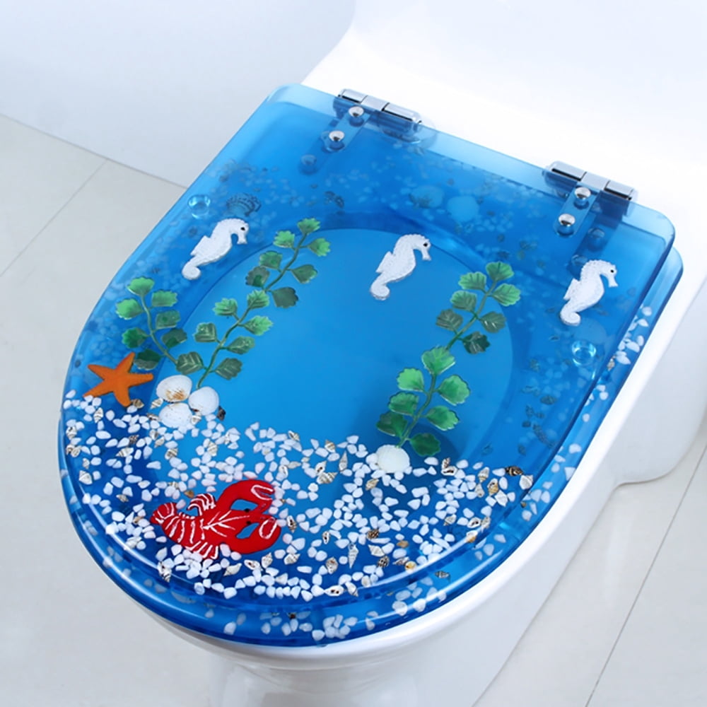 TOOL1SHOoo Toilet Seat Sea Shell Resin Silent Close Toilet Hinges Bathroom Deco  with Seashells Cover U/V Shape Elongated Toilet Seats Bathroom Decor Easy Clean and Install 16.5 Inch