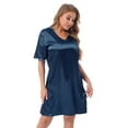 thumbnail image 2 of Haitryli Women Short Sleeve V Neck Solid Nightshirt Satin Nightgown Nightdress Navy_Blue XL, 2 of 4