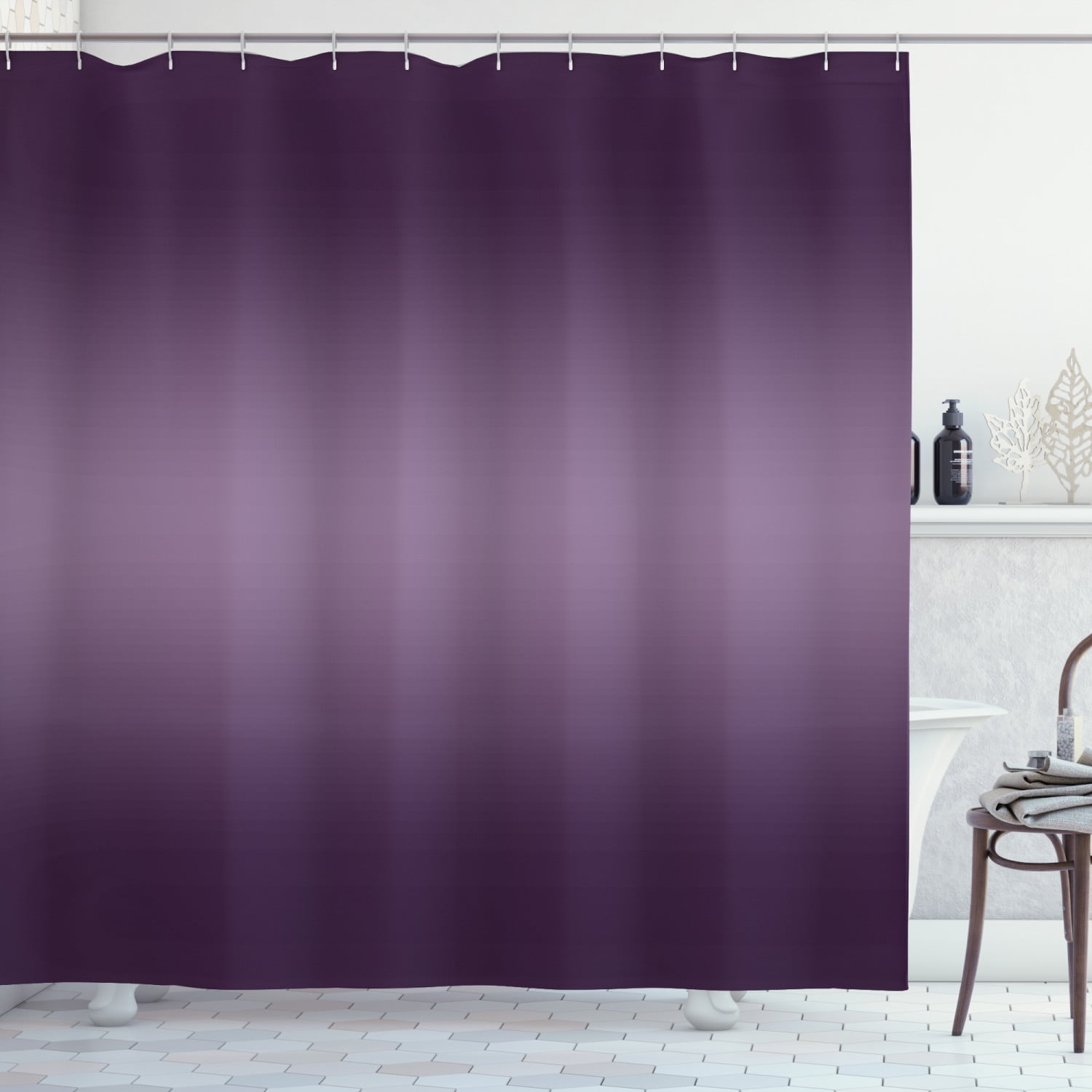 Silver Faux Silk Fabric Shower Curtain w/ 12 Rollerball Hooks Metallic Floral 