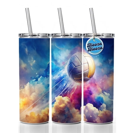Volleyball Ball Rocketing Through The Sky Watercolor 20oz Insulated Water Bottle Skinny Tumbler Includes Straw