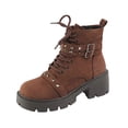 thumbnail image 2 of WAVSUF Women's Combat Ankle Boots Soft Sole Wide Width Lace Up Fall Warm Platform Boots Brown 7.5, 2 of 8