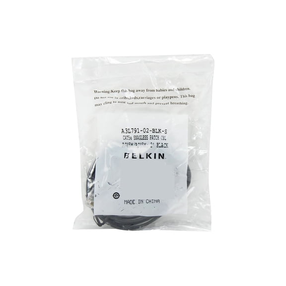 Belkin 2 ft Cat5e Ethernet Patch Cable Snagless RJ45 M/M A3L791-02-BLK-S Black