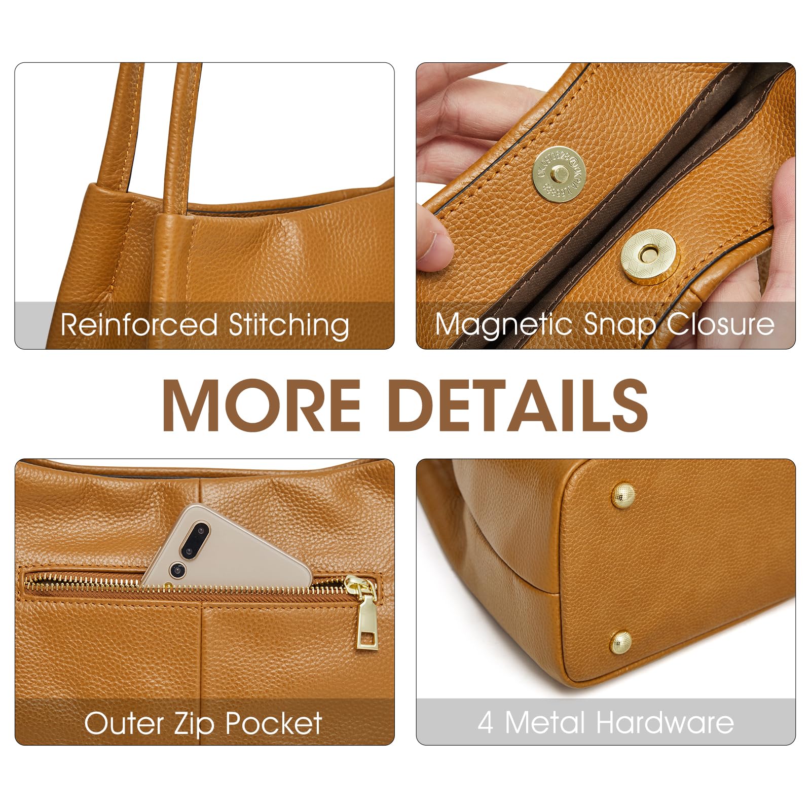 Kattee Leather Purses and Handbags for Women, Soft Genuine Leather Shoulder Hobo Bags with Top Magnetic Snap Closure