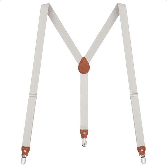 Buyless Fashion Leather End Suspenders for Men - 48" Elastic Adjustable Straps 1" - Y Shape - 5138-Ivory
