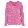 thumbnail image 4 of WTXUE Women's Trendy Casual V Neck Real Sequin Tops Long Sleeve T Shirt Fashion Plus Size Tops Fall Shirts Glitter Pullover Sparkly Party Blouse Loose Tunic Tops Pink S, 4 of 9