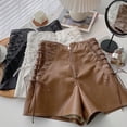 thumbnail image 4 of Kids Girls Leather Shorts High Waisted Straight Leg Y2K Shorts with Pockets Elastic Half Zip Skinny Going out Slim Fit Outfit, 4 of 6