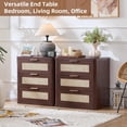 thumbnail image 5 of Leyaoyao Rattan Nightstand with Charging Station and 3 Drawers for Bedroom, Living Room, Walnut, 5 of 10
