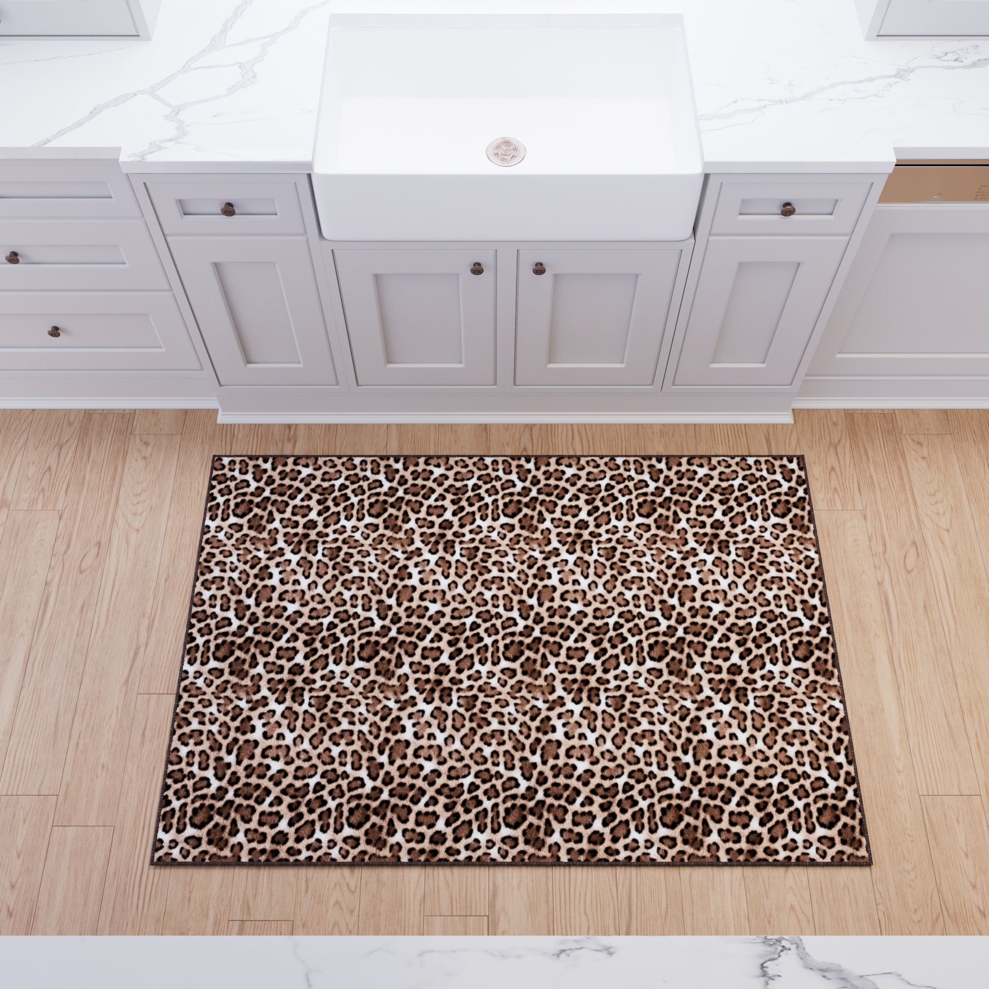 Ottomanson Non-Slip Washable Area Rug for Living Room Durable Low Profile Bedroom Carpet 3'3" x 4'6" Leopard Print Brown