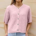 thumbnail image 6 of Somuwie Clearance Women's solid color round neck button half sleeve casual cardigan sweater, 6 of 6