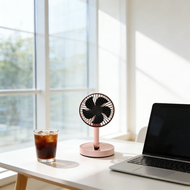 Ventilador portátil recargable por USB con 3 velocidades, diseño plegable compacto, ligero para uso en exteriores, oficina, camping y viajes.