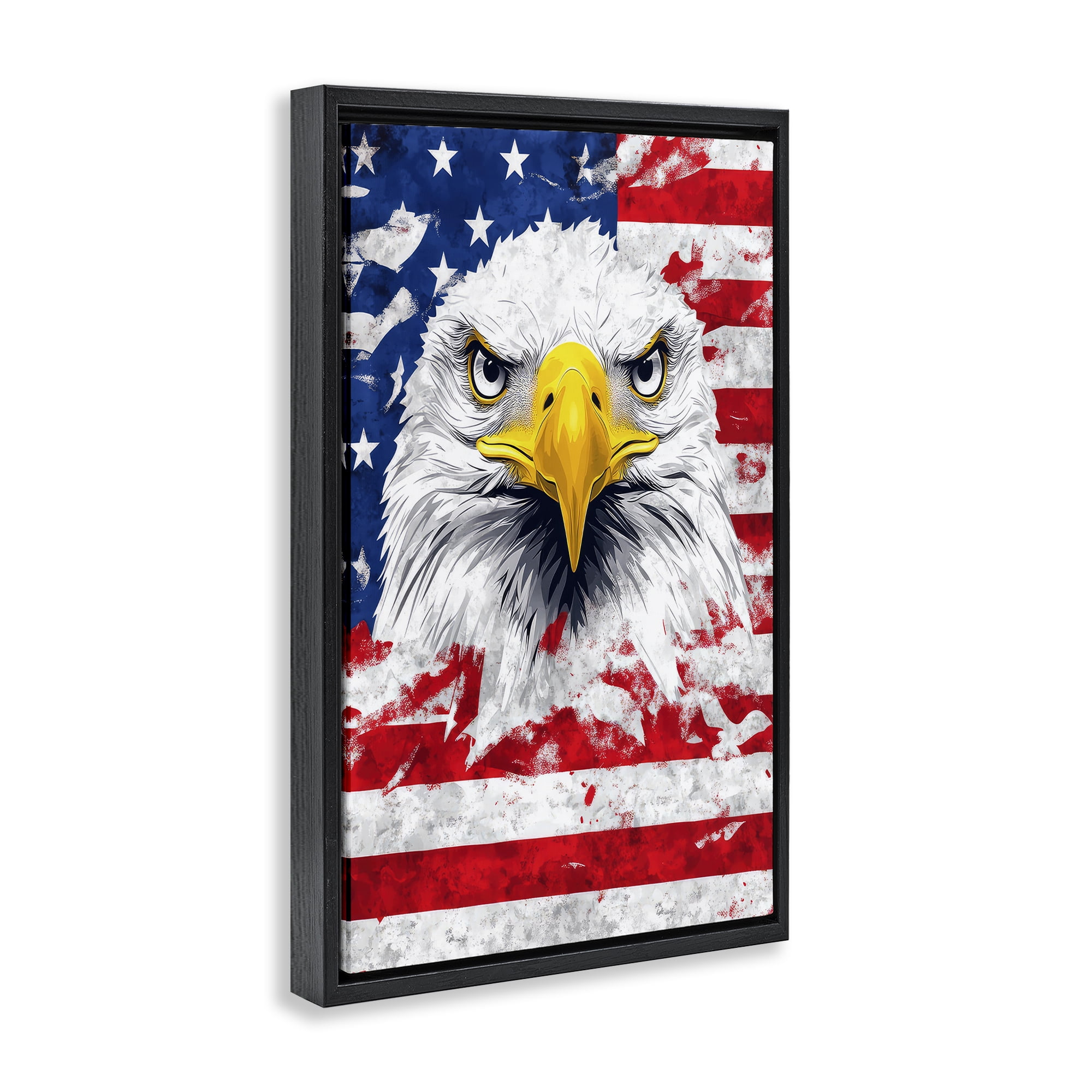 Stupell Industries Patriotic Bald Eagle Flag Black Framed Floater Canvas Wall Art, design by The Wands Want