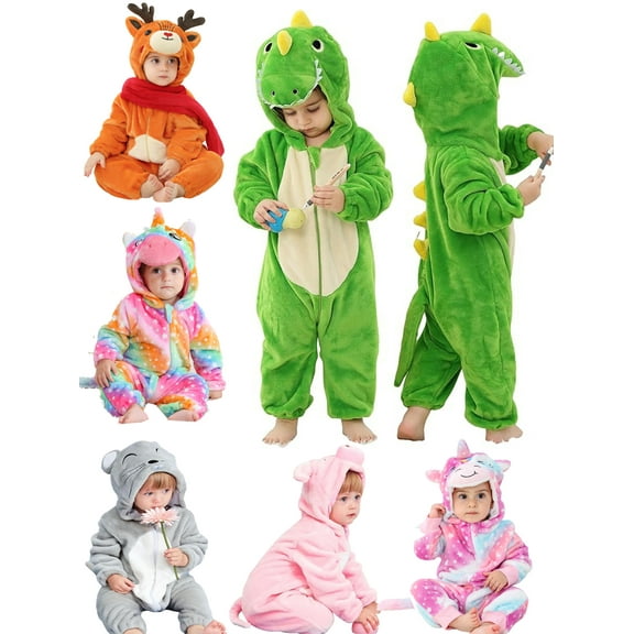 WIBACKER Infant Toddler Dinosaur Animal Fancy Dress Costume Baby Winter Flannel Hooded Romper Christmas Halloween Cosplay Jumpsuit