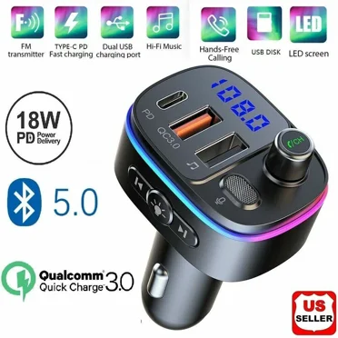 Bluetooth 5.0 FM Transmitter Wireless MP3 TF Radio Adapter USB Charger Car Kit 2