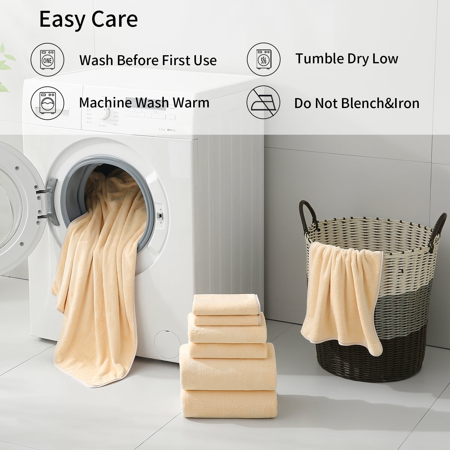 Beartech 6 Pack Bath Towel Set,Microfiber Towel Set,2 Bath Sheet,2 Hand Towel,2 Washcloth,Ultra Soft & Quickly Dry Bathroom Towel Set,Plush Highly Absorbent Shower Towel For Hotel Spa-Apricot