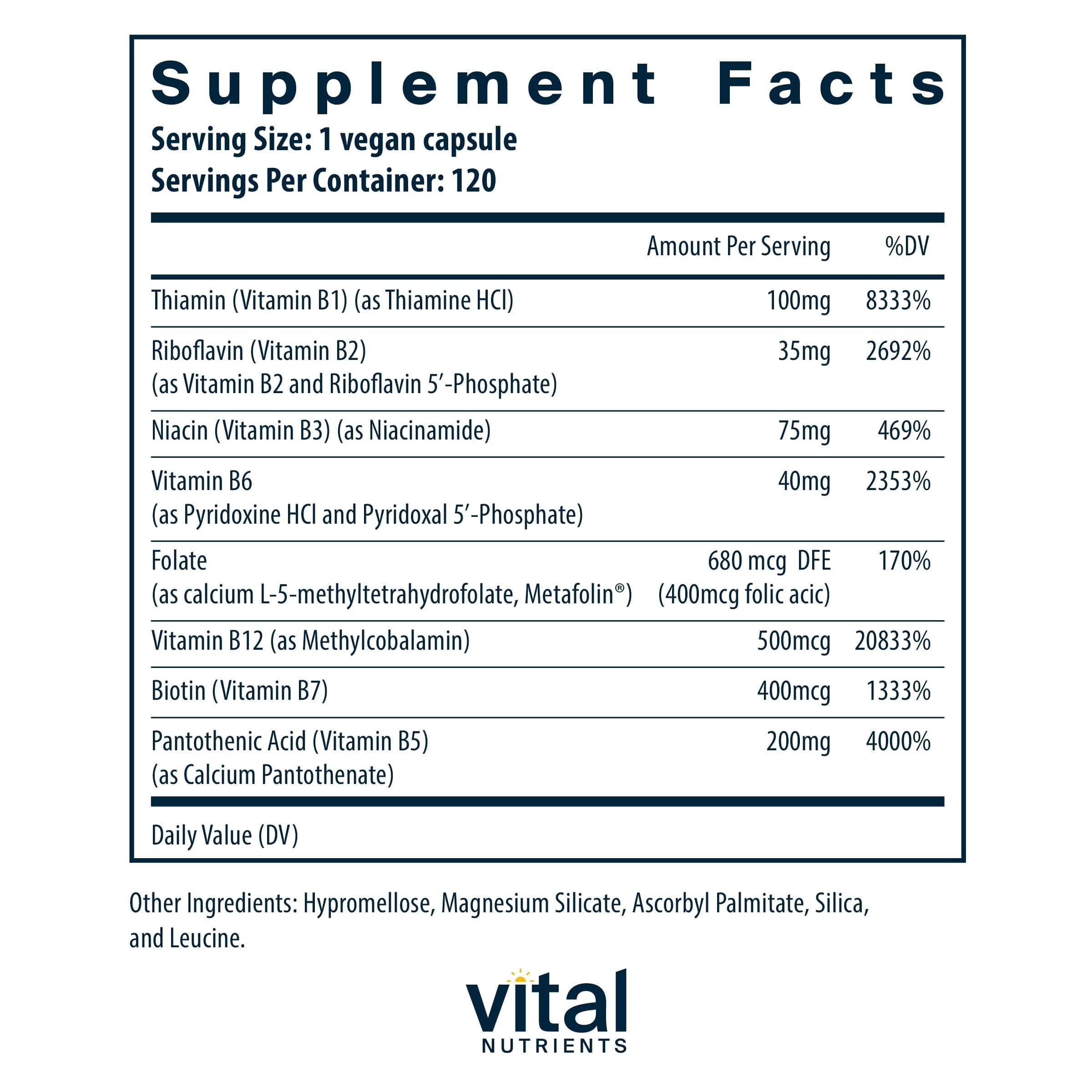 Vital Nutrients Vitamin B-Complex | Vegan High-Potency Methylated B Complex Vitamins | B Vitamins Support Energy Production, Metabolism, and Heart Health | Gluten, Dairy, Soy Free | 120 Capsules