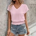 thumbnail image 4 of LEKWK Eyelet Tops for Women V Neck Short Sleeve Casual Summer Shirts Fashion Smocked Waist Solid Crop Top Beach Vacation Going Out Outfits, 4 of 5