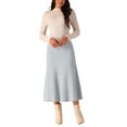thumbnail image 2 of Falda midi de suéter elástica de cintura alta de punto acanalado para mujeres Inspire Chic, color gris claro, talla S, 2 of 6