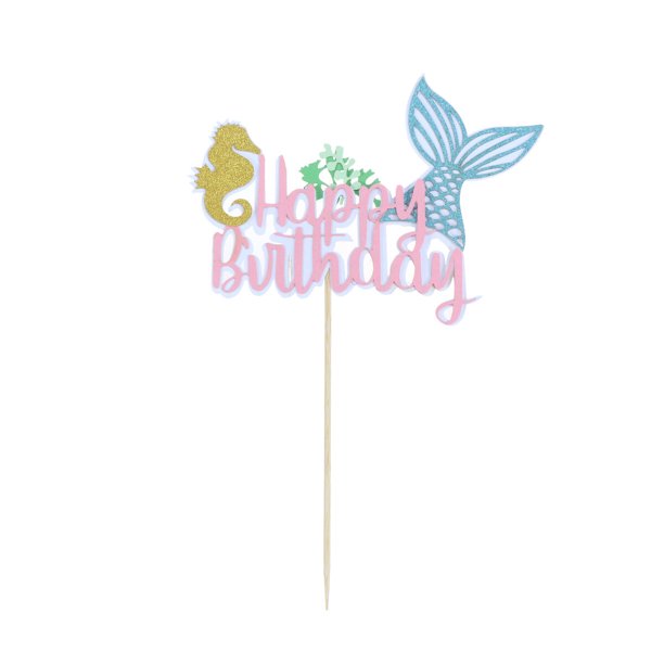EeaseMX Adornos para tartas, selecciones para tartas, decoración para tartas, feliz cumpleaños, cola de sirena, serie marina, brillante, hermoso para decoración de fiesta de cumpleaños