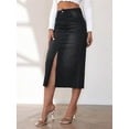 thumbnail image 5 of Women'S Jean Skirt Stretch High Waisted Frayed Raw Hem A Line Denim Midi Skirt with Pockets Black S, 5 of 8