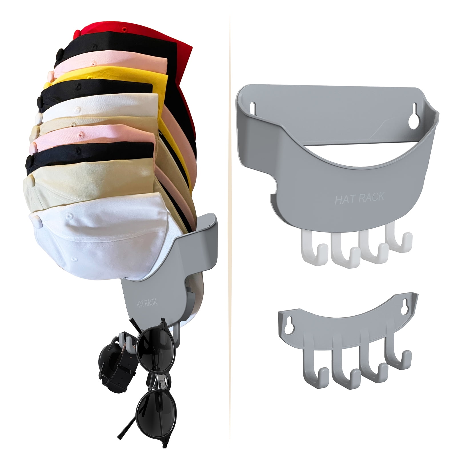 Wall Mount Hat Rack with 4 Hooks, 20 Ball Cap Storage Compact Hat