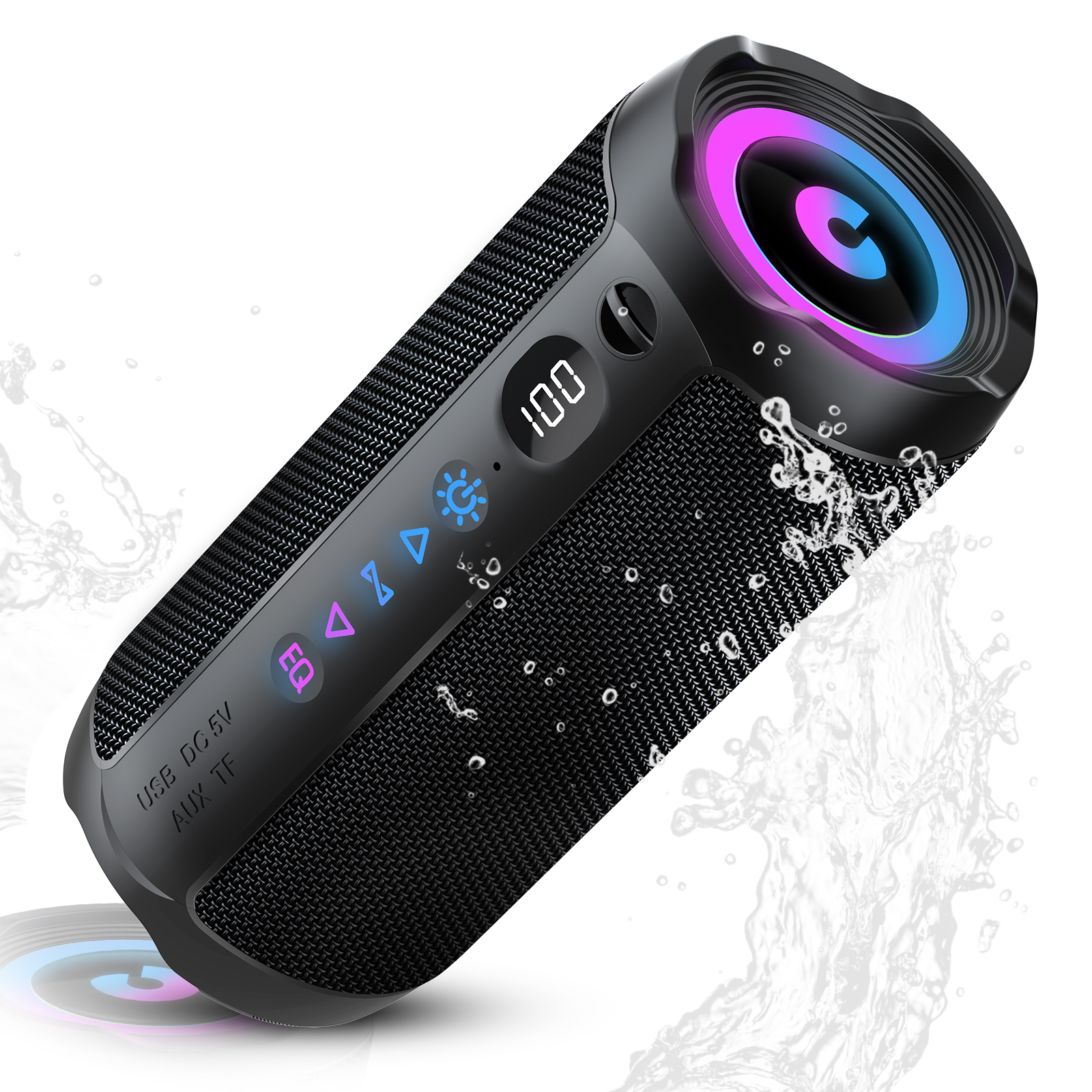Portable Bluetooth Speaker IPX7 Waterproof, 25W Loud Sound, Deep Bass, Bluetooth 5.4, LED Lights, Wireless Stereo Pairing, 25H Playtime, for Home/Outdoor/Party/Beach, Birthday Gift (Black)