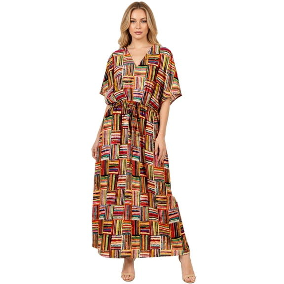 HAPPY BAY Women's African Beach Maxi Slit Dresses Caftan Loungewear Dashiki Print Casual Long Cover up Caftans for Women 2X-3X Stripes, Multi