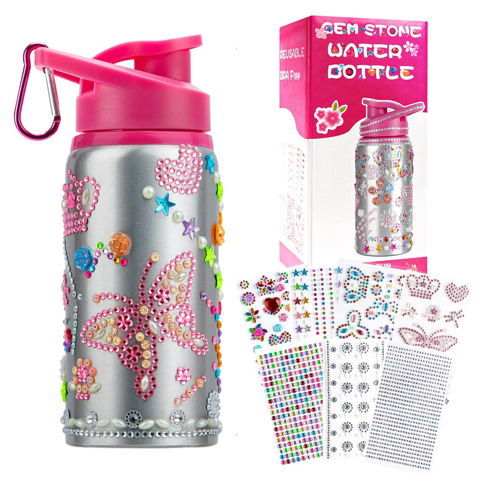 YOFUN Decorate Your Own Water Bottle with 11 Sheets of Unicorn Stickers & Glitter Gems, Craft Kit & Art Kit for Children, Gift for Girls Age 4 5 6 7