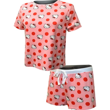 Hello Kitty Women's Hello Kitty Pink Polka Dot Shortie Plus Size Pajamas