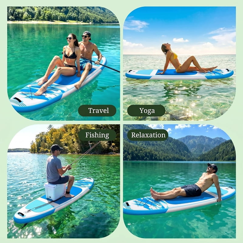 Bigleap Inflatable Stand Up Paddle Board, 400lbs Capacity 2-in-1 Paddle with Non-Slip Deck, Complete SUP Kit with Paddle, Pump, Backpack & Phone Case,Blue White