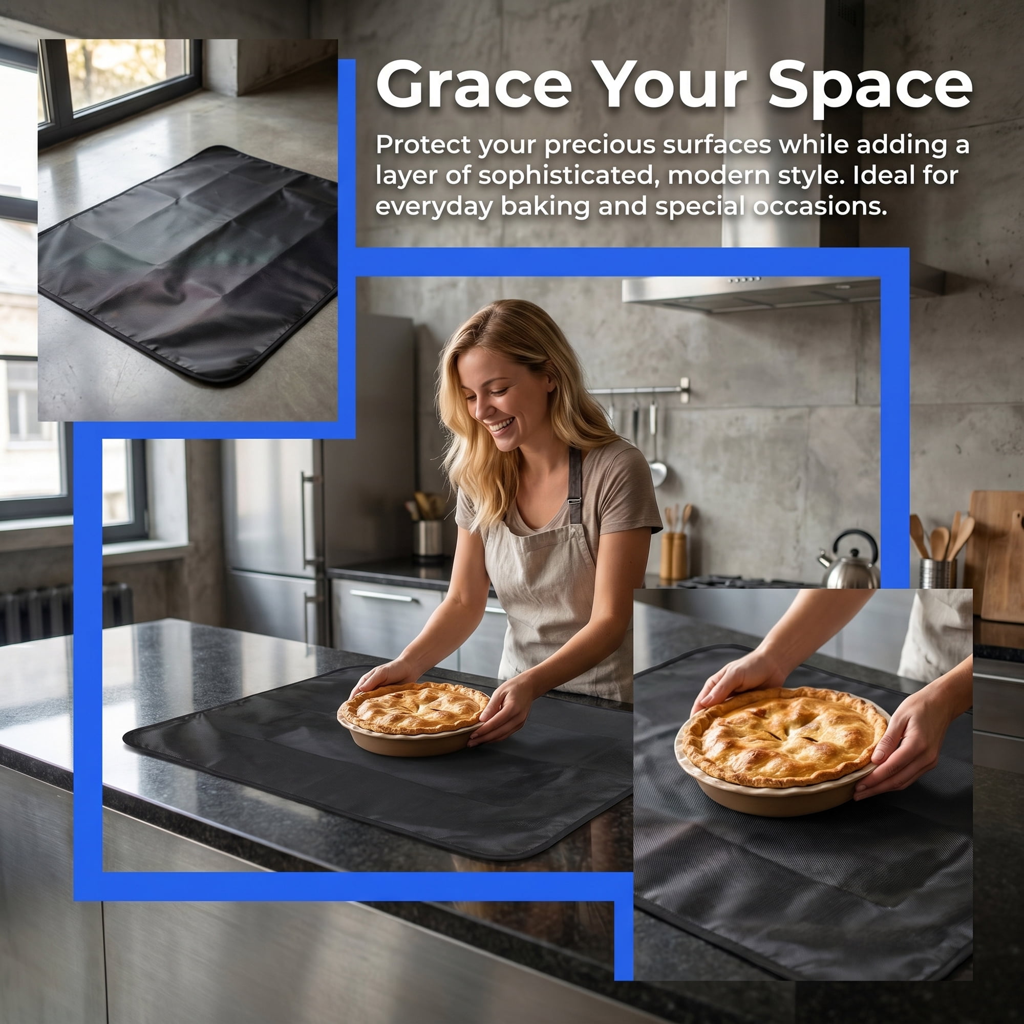 Unique Bargains Non Slip Silicone Heat Resistant Protector Pad Mat Black 23.6"x29.9"