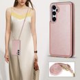 thumbnail image 4 of Crossbody Wallet Case for Samsung Galaxy S25, RFID Blocking Premium PU Leather Shoulder Strap Lanyard Shockproof Magnetic Cover with Card Holder Kickstand Case for Samsung Galaxy S25, Pink, 4 of 8