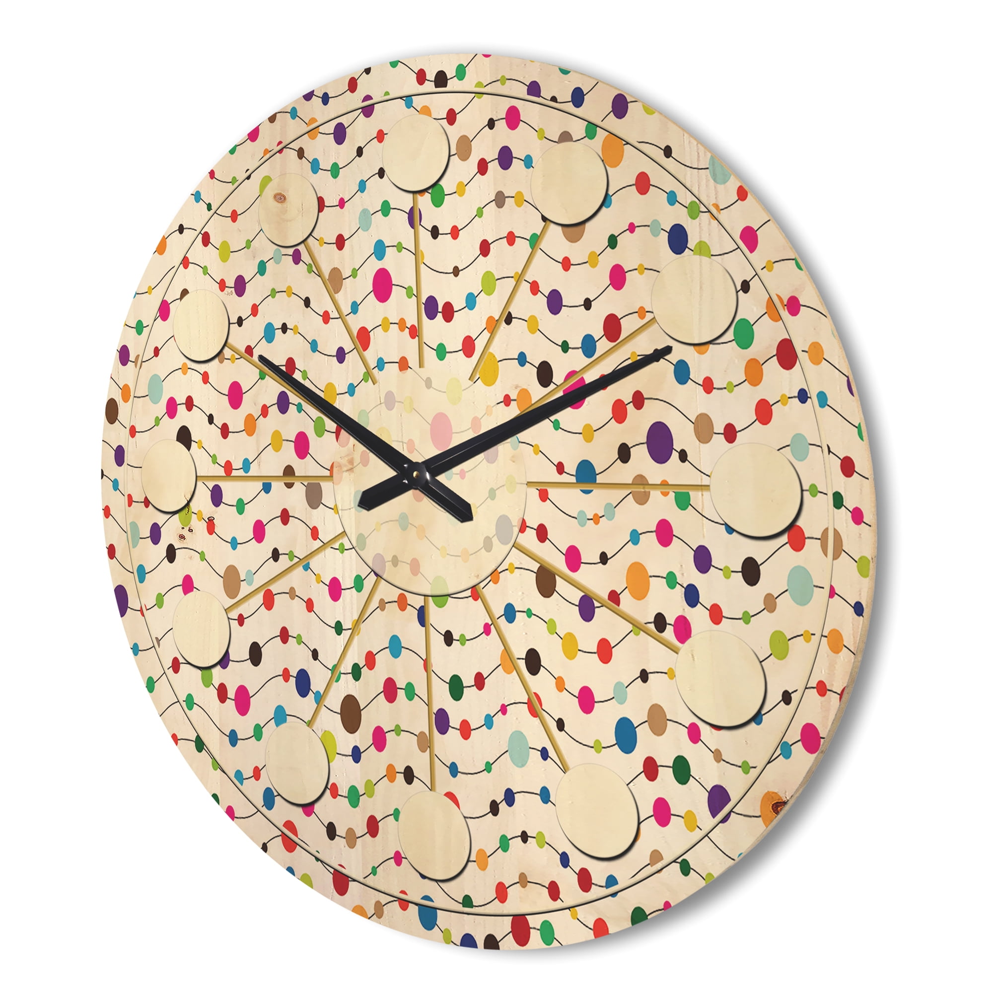Designart 'Color Waves of Polka Dots On White' Mid-Century Modern Wood Wall Clock